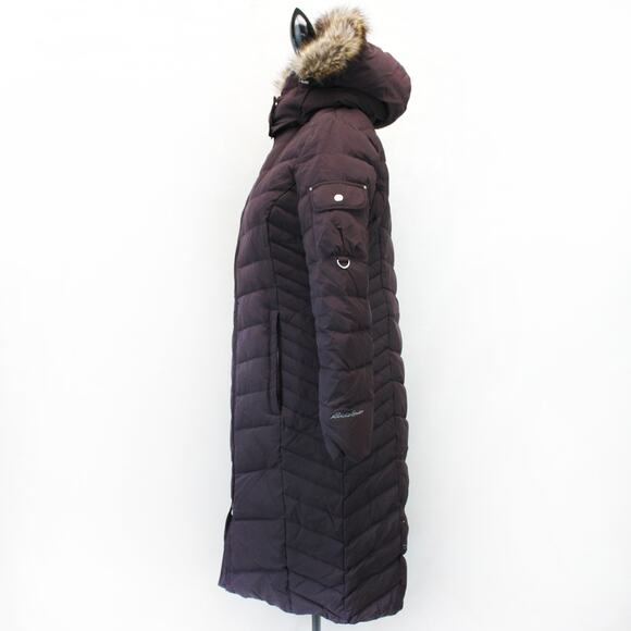 Eddie Bauer Plum Petite Medium Coat Jacket Faux Fur Hoodie Quilted Sherpa Lined - Picture 5 of 8